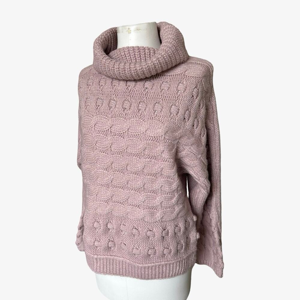 KARLIE Chunky Knit Cowl Neck Sweater Mauve Pink Cable Knit Women' M Cozy NWT
